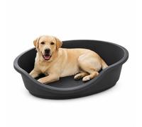 URBNLIVING Hard Plastic Dog & Cat Pet Bed, Heavy Duty Waterproof Oval Basket with Ventilated Base, Anti-Slip Feet, Chew Resistant Washable Pet Bed for Puppies, Dogs & Cats - Anthracite & Large
