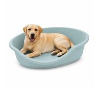 URBNLIVING Hard Plastic Dog & Cat Pet Bed, Heavy Duty Waterproof Oval Basket with Ventilated Base, Anti-Slip Feet, Chew Resistant Washable Pet Bed for Puppies, Dogs & Cats - Light Blue & Large