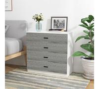 Urbnliving Height 73Cm 4 Drawer Wooden Bedroom Chest Cabinet Modern White Carcass And Ash Grey Drawers Wide Storage Cupboard Close