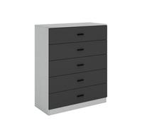 Urbnliving Height 90.5Cm 5 Drawer Wooden Bedroom Chest Cabinet Grey Carcass And Black Drawers Modern Wide Storage Cupboard Closet