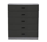 Urbnliving Height 90.5Cm 5 Drawer Wooden Bedroom Chest Cabinet Modern Ash Grey Carcass And Black Drawers Wide Storage Cupboard