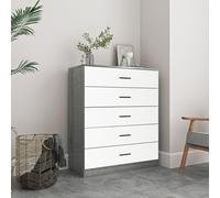 Urbnliving Height 90.5Cm 5 Drawer Wooden Bedroom Chest Cabinet Modern Ash Grey Carcass And White Drawers Wide Storage Cupboard
