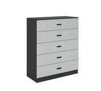 Urbnliving Height 90.5Cm 5 Drawer Wooden Bedroom Chest Cabinet Modern Black Carcass And Grey Drawers Wide Storage Cupboard