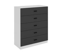 Urbnliving Height 90.5Cm 5 Drawer Wooden Bedroom Chest Cabinet Modern White Carcass And Black Drawers Wide Storage Cupboard Closet