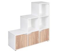 Urbnliving Height 90.5Cm 6 Cube Step Storage White Bookcase And Oak Doors For Home Office Organizer Display Shelf Unit