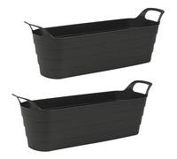 URBNLIVING Herb Pots with Handles Plastic Flexi Black Garden Planter Flower Window Box 100% Recycled Farmhouse Patio Troughs Indoor Outdoor Pack of 2