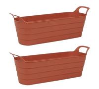URBNLIVING Herb Pots with Handles Plastic Flexi Terracotta Garden Planter Flower Window Box 100% Recycled Farmhouse Patio Troughs Indoor Outdoor Pack of 2