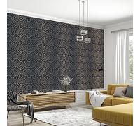 URBNLIVING Home Decoration DIY Vinyl Textured Designed Black Gold Champagne Feature Wall Decorative Wallpaper Rolls (Dark Blue & Gold Pattern Vinyl Textured Wallpaper)