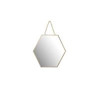 URBNLIVING Honeycomb Hexagon Shape Gold Brass Hanging Plate Mirror With Chain Home Décor (M 22cm)