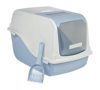 URBNLIVING Hooded Enclosed Cat Litter Tray with Flap Door - Light Blue | Carbon Filter for Odour Control, Covered Litter Box with Scoop, Large Plastic Cat Toilet for Indoor Cats