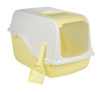 URBNLIVING Hooded Enclosed Cat Litter Tray with Flap Door - Yellow | Carbon Filter for Odour Control, Covered Litter Box with Scoop, Large Plastic Cat Toilet