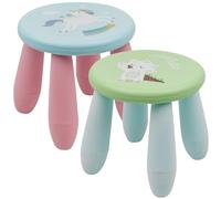 URBNLIVING Kids Plastic Chair 21cm - Colourful Toddler Stool Seat Ages 1-3, Lightweight Durable Nursery & Playroom Furniture (1 Blue Unicorn and 1 Green Dino)