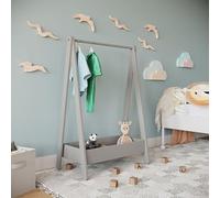URBNLIVING Kids Wooden Hanging Dress Up Clothes Rail Rack Display Stand Extra Storage Shelf (Grey)
