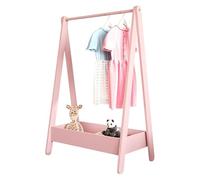 URBNLIVING Kids Wooden Hanging Dress Up Clothes Rail Rack Display Stand Extra Storage Shelf (Pink)