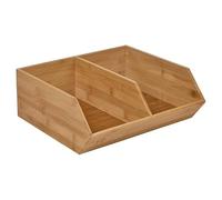 URBNLIVING Large Bamboo & Wooden Cosmetic Organiser - Makeup Storage Box & Vanity Desktop Holder for Skincare, Jewellery, and Accessories (2, Double Compartment)
