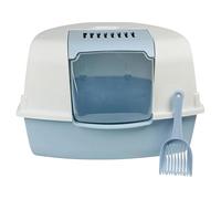 URBNLIVING Large Cat Corner Litter Box with Hooded Cover - Deep Tray Toilet with Flap, Built-In Filter & Scoop for Easy Cleaning (Light Blue)