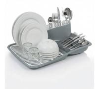 URBNLIVING Large Grey Kitchen Dish Rack with Drip Tray - Plate and Cutlery Drainer, Space-Saving Kitchen Organizer