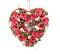 URBNLIVING Large Heart-Shaped Wreath for Valentine’s Day Wall Door Hanging Decoration for Home Wedding Décor - Red