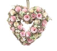URBNLIVING Large Heart-Shaped Wreath for Valentine’s Day Wall Door Hanging Decoration for Home Wedding Décor - Pink