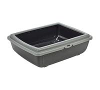 URBNLIVING Large Open Cat Litter Tray - High-Sided Deep Jumbo Rim Pan for Cats, Easy-Clean Toilet Box, Durable 48cm Cat Litter Solution (Grey)