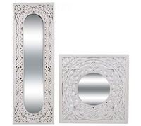 URBNLIVING Large White Wall Mounted Mirrors with Wooden Frame & Floral Design (Round)