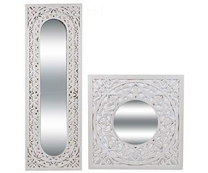 URBNLIVING Large White Wall Mounted Mirrors with Wooden Frame & Floral Design (Round)