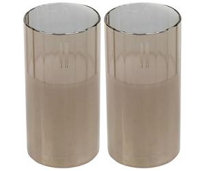 URBNLIVING LED Flameless Battery Operated Candle Light in Grey Pillar Glass Jar Realistic Flickering Table Decor Ornament with Three Settings Functions Available in Sizes H15cm