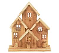 URBNLIVING LED Wooden Light Up Christmas House - Battery Operated Xmas Ornament with Timer, Festive Winter Village Tabletop Décor