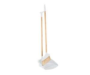 URBNLIVING Long Handle Bamboo Broom and Dustpan Set - Upright Standing Sweeper 73cm - Rubber Edge Dustpan - Ideal for Kitchen, Home and Floor Cleaning, Space-Saving Compact Storage, 2-Piece