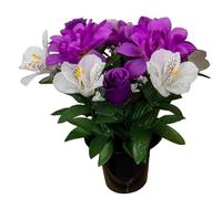 URBNLIVING Memorial Remembrance Cemetery Grave Pots Artificial Rose Flower in Black Planter Multicolored Mini Flowerpots