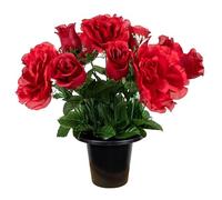 URBNLIVING Memorial Remembrance Cemetery Grave Pots Artificial Rose Flower in Black Planter Multicolored Mini Flowerpots