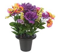 URBNLIVING Memorial Remembrance Cemetery Grave Pots Artificial Rose Flower in Black Planter Multicolored Mini Flowerpots