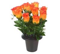 URBNLIVING Memorial Remembrance Cemetery Grave Pots Artificial Rose Flower in Black Planter Multicolored Mini Flowerpots