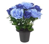 URBNLIVING Memorial Remembrance Cemetery Grave Pots Artificial Rose Flower in Black Planter Multicolored Mini Flowerpots