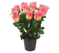 URBNLIVING Memorial Remembrance Cemetery Grave Pots Artificial Rose Flower in Black Planter Multicolored Mini Flowerpots