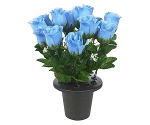 URBNLIVING Memorial Remembrance Cemetery Grave Pots Artificial Rose Flower in Black Planter Multicolored Mini Flowerpots