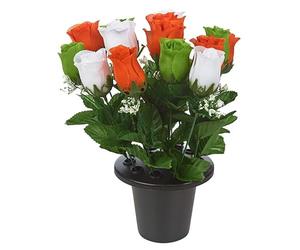 URBNLIVING Memorial Remembrance Cemetery Grave Pots Artificial Rose Flower in Black Planter Multicolored Mini Flowerpots