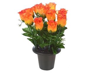 URBNLIVING Memorial Remembrance Cemetery Grave Pots Artificial Rose Flower in Black Planter Multicolored Mini Flowerpots