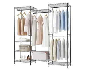 URBNLIVING Metal Mesh Open Wardrobe Clothes Rail with Shelves