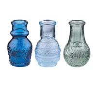 URBNLIVING Mini Flower Bud Vases Set in Blue and Green Colored Embossed Glass, Decorative Small Vases for Home Décor, Weddings, Centerpieces (1 Set of 3)