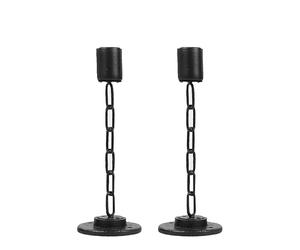URBNLIVING Modern Black Metal Chain Link Design Candle Holder with Wooden Stand - Elegant Home Decor Accent for Home Party Wedding Decoration Living Room, Bedroom Dining Area