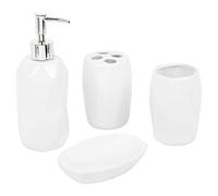 URBNLIVING Modern Design 4 Pieces Ceramic Bathroom Accessory Set for Bathroom Soap Lotion Bottle dispenser, Toothbrush Holder, Mug and Soap Dish (White)