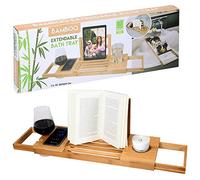 URBNLIVING Natural Wooden Adjustable Bathtub Bridge Rack Extension Wine iPad Book Holder