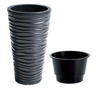 URBNLIVING New Large Side Tall Sand Effect Flower Plant Pot Indoor Outdoor Garden Patio Planters (Anthracite, 2)