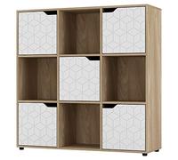 URBNLIVING Oak Wooden Cube Bookcase Geo Geometric Door Display Shelf Storage Shelving Cupboard… (White Door, 3x3 Cube (9 Cube))