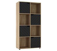 URBNLIVING Oak Wooden Cube Bookcase With Line Doors Display Shelf Storage Shelving Cupboard Modern (Black Door, 2x4 Cube (8 Cube))