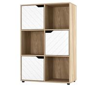 URBNLIVING Oak Wooden Cube Bookcase With Line Doors Display Shelf Storage Shelving Cupboard Modern (White Door, 2x3 Cube (6 Cube))