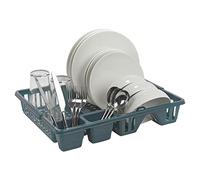 URBNLIVING Plastic Compact Kitchen Sink Dish Drainer with Cutlery Draining Board Basket Utensil Holder Organiser (Blue)