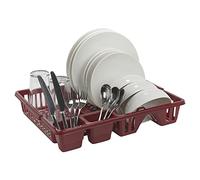 URBNLIVING Plastic Compact Kitchen Sink Dish Drainer with Cutlery Draining Board Basket Utensil Holder Organiser (Red)