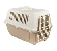 URBNLIVING Plastic Pet Carrier Dog Cat Travel Crate (Brown-Medium) | Hard-Sided Plastic, Dual-Latch Grille Door, Side Ventilation, Top Carry Handle, Portable Travel Box, 36Dx54Wx37Hcm